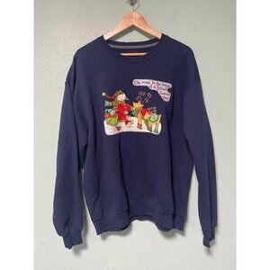 Handmade Snowman Winter Christmas Fruit‎ of the Loom Navy Sweater Unisex Size XL